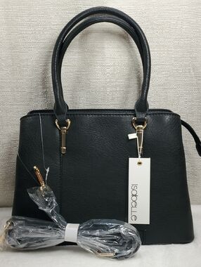 Isabella Leather Double Handled Black Satchel Handbag NWT